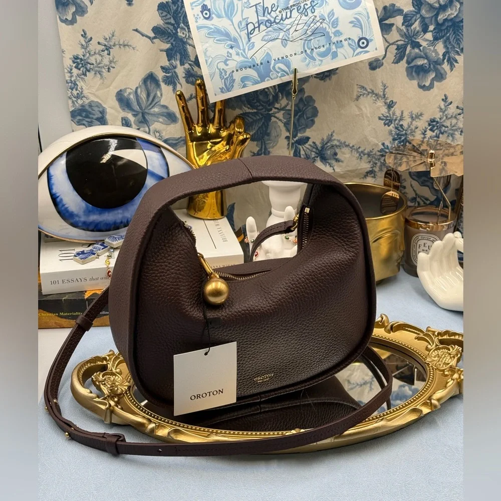 🆕 OROTON 🧿 NWT Clara Mini Convertible Crossbody Bag, Bear Brown Leather